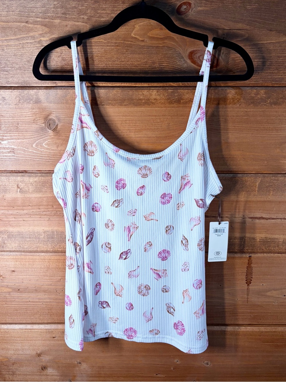 Laura Ashley White Sea Shell-Print Ribbed Cami Size Large (SUPER SOFT) 💕🩷